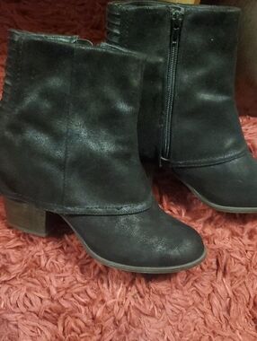 Fergalicious Black Suede-Look Ankle Booties with Side Zip